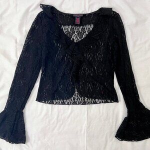 Ralph by Ralph Lauren Women's Medium Black Lace Ruffle Blouse